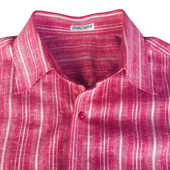 Banjara Dark Red and Taupe Stripe Men's Button Up Shirt - Picture 3 of 8